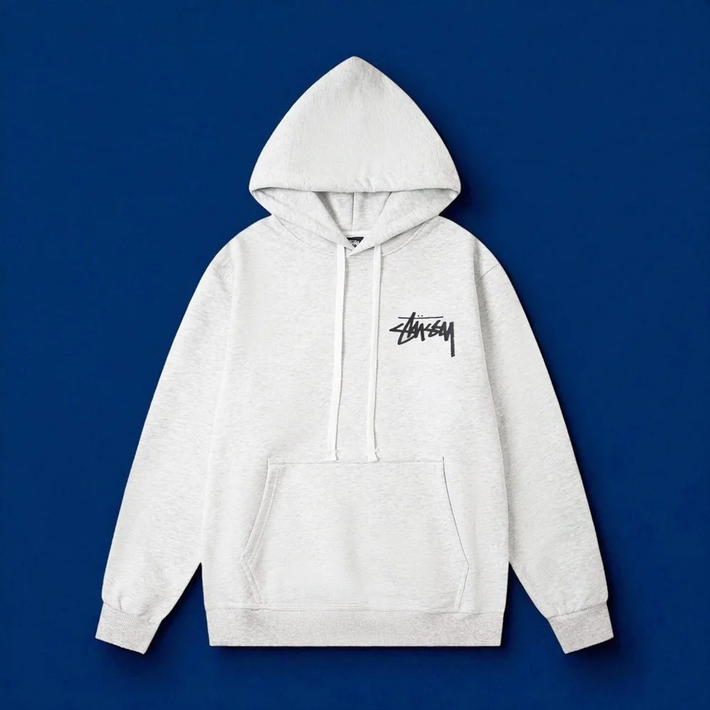 Stussy Gray Hoodie with Blue Dice Design - Picture 3 of 6